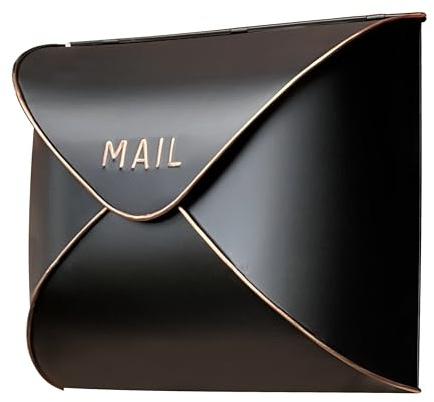 NACH Black Mailbox Wall Mount, 12.5 x 5 x 10 inch Wall Mount Mailboxes for Outside, Waterproof Mailboxes for Outside - Envelope Mailbox