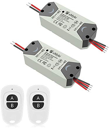 eMylo Smart Wireless RF Relay Switch DC 12V 2 canali Telecomando Switch 5V-24V Modulo relè RF Domotica 433Mhz con due trasmettitori 2 pacco