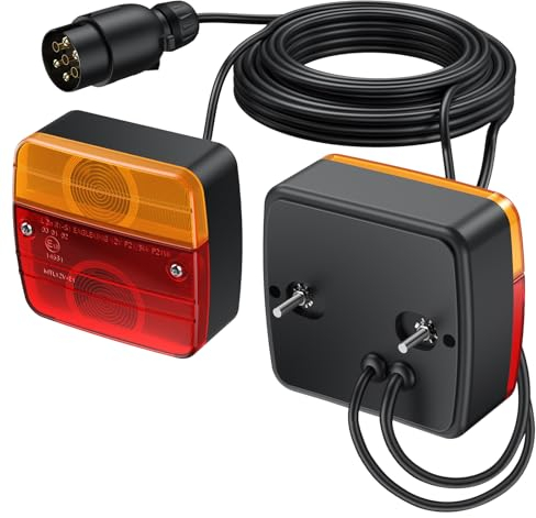Feu Arrière de Remorque, Justech 2pcs Ampoules de Feu Arrière E-marqué 11 avec 7.5m Câble 7 Pin Connecteur Câble de Feux Remorque 12V Feux de Frein Arrière-Vis Intégré