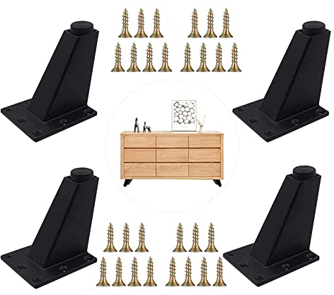 Wenlai 4 Stück Möbelfüße, Schwarz Schräg Konisch, Sofafuss Schrankbeine Bettfüße Küche Füße Frühstück Bar Schreibtisch Tischbeine aus Aluminiumlegierung mit Kunststoffgummikopf, Möbelteile