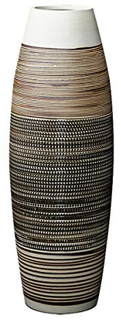 fanquare Große Bodenvase mit Braunen und Schwarzen Streifen, Handgefertigte Dekorative Keramik Blumenvase, Höhe 50cm