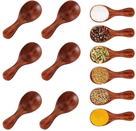 6 Pezzi Cucchiaio Strumento Fatto a Mano in Legno Naturale, Cucchiaio Dosatore da Cucina in Legno, Cucchiaio Piccolo in Legno per Spezie, Gelato, Condimenti, Tè, Zucchero, Latte e Torta
