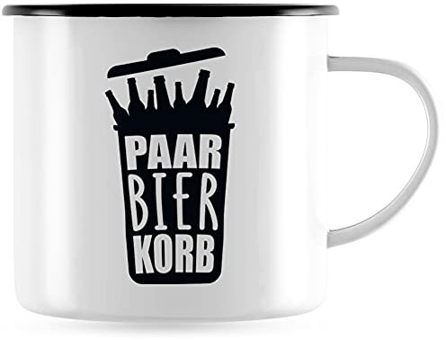 JUNIWORDS Emaille-Tasse, Paar Bier Korb, Schwarzer Tassenrand