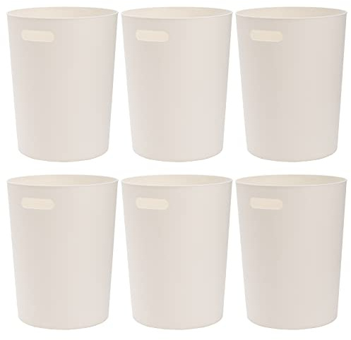Lyellfe 6 Pack Small Trash Can, 5.6Liter Round Plastic Wastebasket with Handles, White Garbage Container Recycling Bins for Compact Space Bathroom, Office, Bedroom, Kitchen