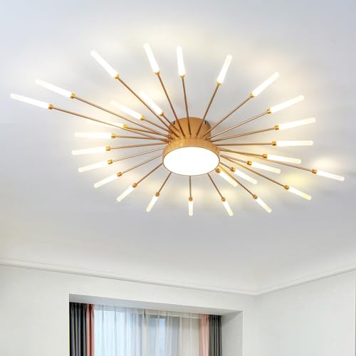 RRBEST LED Deckenleuchte Wohnzimmer,Wohnzimmerlampe Moderne Minimalistische Deckenlampe Innen Dekorative Deckenbeleuchtung für Wohnzimmer, Schlafzimmer und Büro(28+1 Köpfe, Gold)