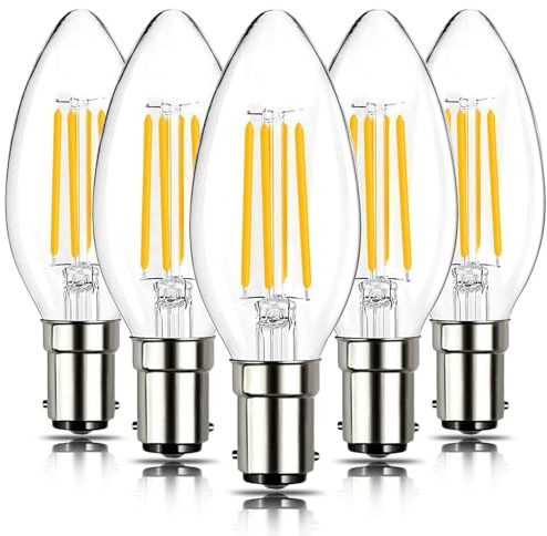 ROMANJOY C35 B15 Small Bayonet Light Bulb, 4W Dimmable LED Bulbs 40W Incandescent Equivalent, 2700K Warm White Candle Bulbs for Vintage Chandeliers, Wall Sconces, 5 Pack