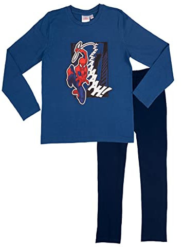 Marvel Spiderman Schlafanzug für Jungen Kinder Pyjama Set Langarm Oberteil mit Hose Blau (as3, Numeric, Numeric_110, Numeric_116, Regular, 110-116)