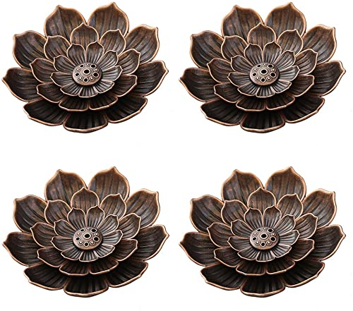 YUEMING 4Pcs Messing Lotus Weihrauchbrenner, Lotusstick Weihrauch Halter Kegel Weihrauch Brenner mit Aschefänger, Lotus Räuchergefäß für Büro Yoga Teehaus Zuhause Duft Dekoration (Bronze)