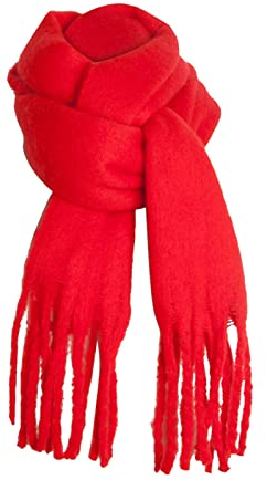 Skcess Red Scarf Rot, Winterschal Damen Warm Polyester Einfarbige Quaste Scarf Unisex 215X35CM(85X14In)