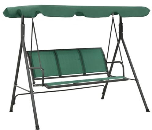 vidaXL Hollywoodschaukel, Gartenschaukel mit Sonnendach, Schaukelbank für Garten Terrasse, Hängeschaukel Bank, Grün Textilene Stahl