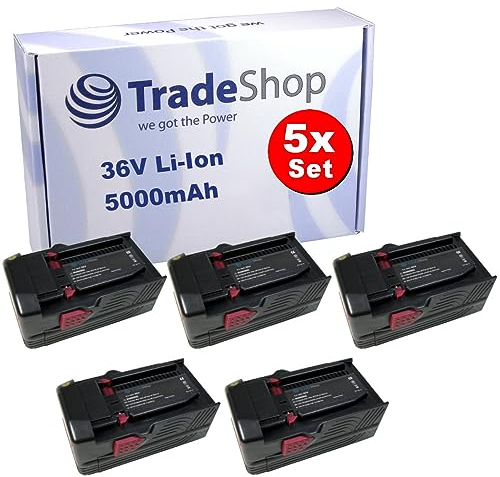 5X Trade-Shop Premium Li-Ion Akku 36V / 5000mAh Ersatz für Hilti B36 B36/3.9 B36V 2203932 418009 für Bohrhammer Schlagbohrmaschine Akkuschrauber Bohrmaschine