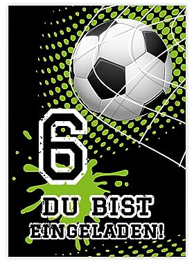 Minkocards 12 Einladungskarten zum 6. Kindergeburtstag Junge Fussball Fußball Einladungen zum sechsten Geburtstag Kinder bunte Geburtstagseinladungen