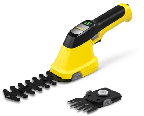 Kärcher GSH 2 Plus Grass & Shrub Shears, grass blade: 8 cm, shrub blade: 11 cm, runtime: approx. 50 min, covers approx. 400-500 m per battery charge, tool-free blade change, safety switch, charger