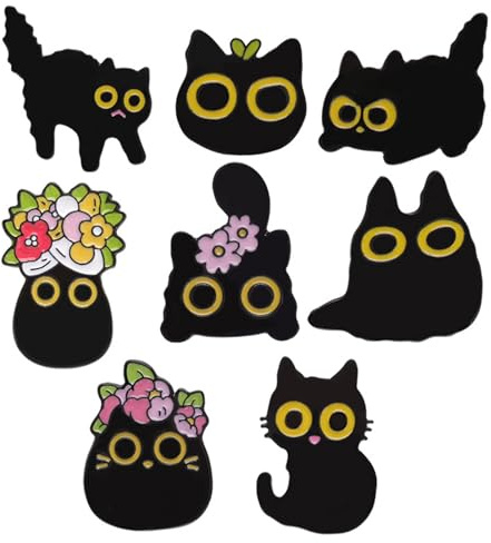Oenothera Emaille Brosche Pin, Schwarze Katzenbrosche, Cartoon Tier Anstecknadel, für Rucksack Kleidung Zubehör Anime Schmuck Geschenk für Freunde