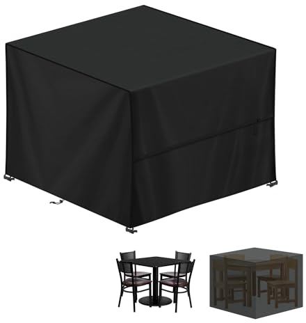 LAMUNI Funda Mesa Jardin Impermeable 100x100x80cm Funda Muebles Jardin Cuadrada Cubierta para Muebles de Jardin 420D Tela Oxford Cubierta de Mesa Exterior Funda Protectora Mesa, Anti Viento, Anti-UV