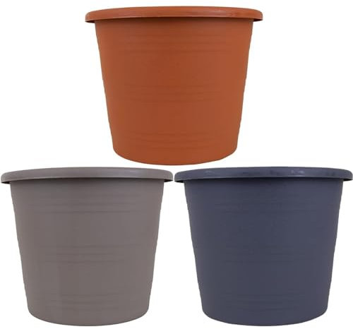 Z&A Round Plastic Plant Pot 24cm - Outdoor Garden Decorative Flower Pots - Premium Quality Lightweight Planters - Nursery Plants Pot with Drainage Holes - Use for Garden Herb Patio Flower Tub (1pc)