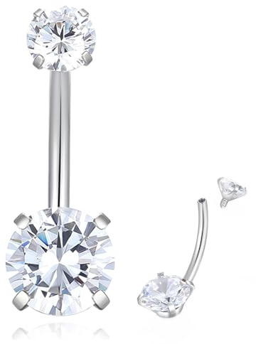 Popuhoops G23 Titan Bauchknopf Ring Prong Set CZ Runde intern Gewinde Bauchknopf Bars Nabel Piercing Ring 14mm 12mm 10mm 8mm 14G Bauchpiercings Barbell Schmuck für Frauen