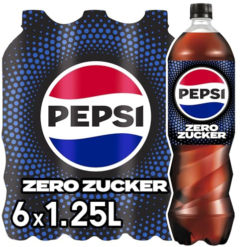 pepsi Zero Zucker, Das zuckerfreie Erfrischungsgetränk von Pepsi ohne Kalorien, Koffeinhaltige Cola in der Flasche, EINWEG (6 x 1.25 l) (Verpackungsdesign kann abweichen)