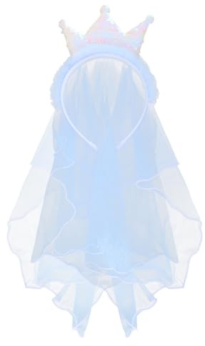 Wisafory Kinder Schleier Mädchen Haarreif Niedlich Prinzessin Krone Haarband Pailletten Stirnband mit Zähnen Kurz Brautschleier Haarschmuck für Hochzeit Studio Kostüm Party Foto Blau