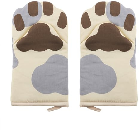 Cook Non-Slip Oven Mitts Heat Resistant Oven Gloves Cute Cat Paw Short Oversized Thick Gloves Grill Cut-Resistant BBQ Gloves Kitchen Utensils for Home Cooking Baking Grilling (1 Pair)
