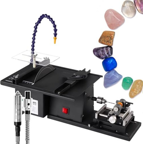 json2xml Mini Jewelry Lapidary Table Saw-50×25cm Large Work Surface,5-In-1 Cutting-Grinding-Carving-Polishing-Drilling Tabletop Lapidary Equipment-Support Water Cooling,With Flexible Shaft Handle