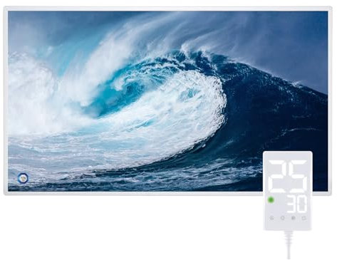 Hocosyme Infrarotheizung Bild 1000W, 1-3 Min auf Betriebstemperatur bis 120 Grad - Kann an der Wandmontage, Deckenmontage - Geeignet für Schlafzimmer, Büro, Badezimmer- mit Touch Thermostat - Wellen