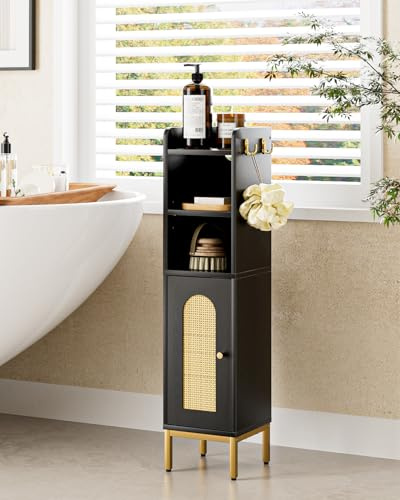 HEYZOEY Badezimmerschrank Schmal, freistehender Badschrank, hohe Badezimmerschränke mit Tür, schmaler Schrank für Badezimmer,Küche,Wohnzimmer,Schlafzimmer,Balkon oder Büro, Eiche Rattan