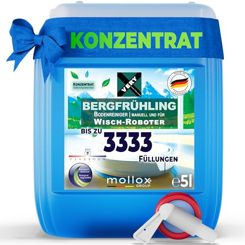 VERY® Wischroboter-Reiniger BERGFRÜHLING, 5L | auch für Saugwischer, über 3000 Füllungen, für alle Nass-Trockensauger, ideal für Fliesen, PVC, Parkett, Laminat & Teppich