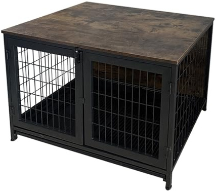Hundehütte aus Holz, multifunktionale Hundehütte, Hundehütte für den Innenbereich, kleines und mittelgroßes Hundegehege mit Ablage an der Unterseite, Stahl- und Holzkonstruktion, für den Inn