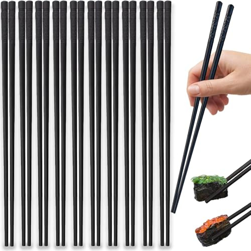 10 Paar Essstäbchen Set, Stäbchen Zum Essen, Schwarz Sushi Stäbchen,rutschfest Essstäbchen Spülmaschinenfest, für Asiatisches Geschirr Stäbchen(24cm)