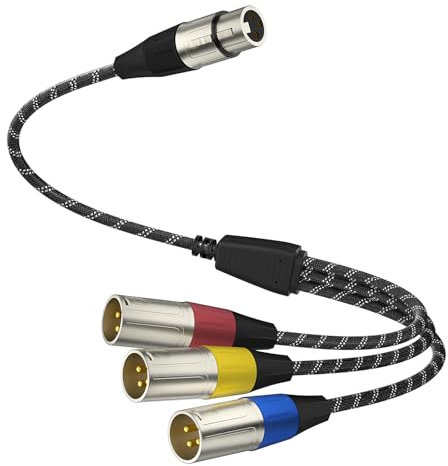 J&D XLR Splitter Cable, Gold Plated Balanced 3 Pin XLR 3 Male to 1 Female Splitter Microphone Cord Adapter for Record Mixer AMP Limiter Speaker, 0.48 Meter