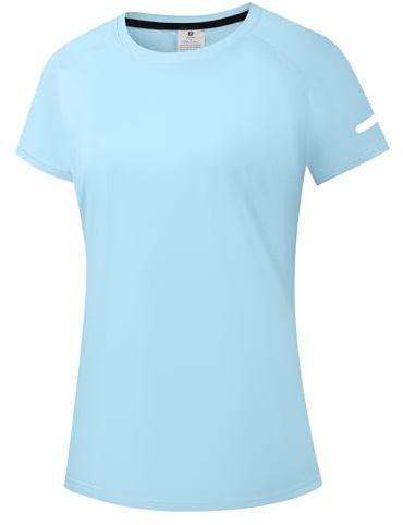 Damen Rash Guard UPF 50+ Sonnenschutz Kurz T-Shirts Leichte, schnell trocknende SPF UV Schwimm Shirts Blau 05-M