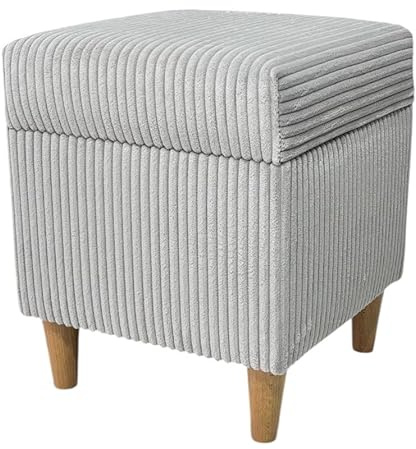 Leo4dog Sitzhocker mit Stauraum aus Cord Fußbank Polsterhocker N 35x35x42 (Grau)