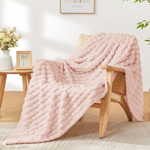 BEDELITE Kuscheldecke Flanell Flauschig, Rosa, 125 x 150 cm | Weiche Decke, Deko Kariert Fleecedecke, für Sofa und Wohnzimmer, als Sofaüberwurf, Throw Blanket Wide Use