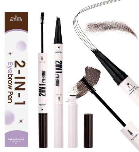Crayon à Sourcils Avec Poudre,Brow Pencil Microblading Avec 4 Pointes En Forme De Fourche,Brun Foncé 2 En 1 Eyebrow Pencil and Brow Gel,Crayon à Sourcils Anti-Bavures(ST-eye brow dye-03SZ)