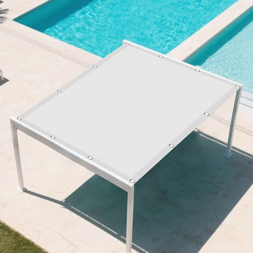 Tenda a Vela Ombreggiante 7 x 8 m 98% Protection Contre Les Rayons UV Rete Parasole con Corde e Occhiello Balcone, La Terrazza e Il Giardino, Bianco
