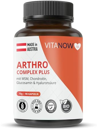 VITANOW ARTHRO Complex Plus für arthro care – 90 Kapseln – BPC-157 Hochdosiert mit MSM, Chondroitin, Glucosamin & Hyaluronsäure – Gelenkkomplex für Knorpel, Knochen & Beweglichkeit - BIO