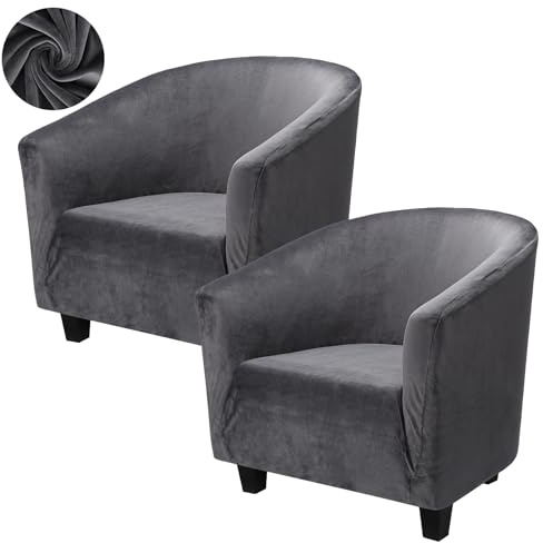 Segus Sesselbezug, 2 Stück Modern Club Chair Sesselhussen Stretch, Universal Sofabezug für Einzelsofa, Abnehmbar und Waschbar, Sesselbezüge für Cocktailsessel (Dunkelgrau, Samt)