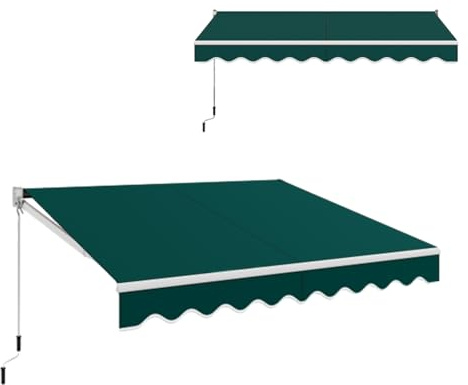 GOPLUS Ledarmmarkis, klämmarkis balkong, terrassmarkis balkongmarkis solskydd, UV-resistent vattenavvisande, infällbar solmarkis med handvev, aluminium + polyester (295 × 250 cm, grön)