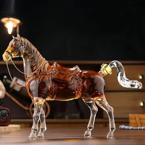 1000ML Decantador Whisky - Arte Estatua, Decantador De Whisky Con Forma De Caballo 3D, Botella De Licor De Cristal Del Zodíaco, Botella De Vino Gruesa Y A Prueba De Fugas