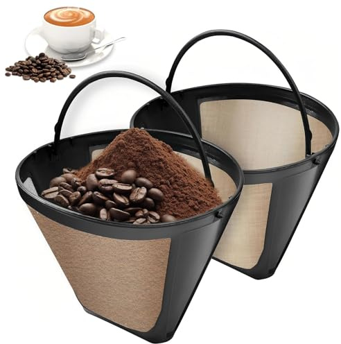 LINTRA 2 Stück Kaffeefilter Wiederverwendbar, Durchmesser 120 mm Kaffeefilter Edelstahl, Goldtonfilter Größe 4 für 8-12 Tassen Kaffee, Filterkaffee für Zuhause, Restaurant, Café