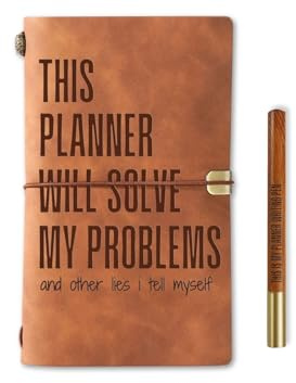 InnoBeta Funny Planner Gifts for Women, ADHD, Planner Addiction,Junkie, Coworkers, Planning Journal and Pen Vegan Leather Refillable Notebook, Sketchbook, Travel Diary, 7.8x5 Inches