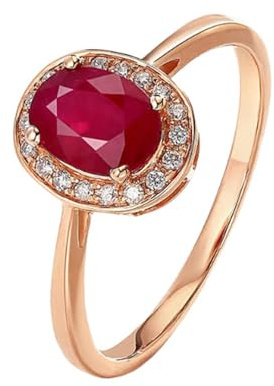 Whoiy Verlobungs Ringe Rotgold 9K, Solitär 0.9ct Rubin Eheringe 375 Echt Gold Trauring für Damen Gr. 47 (15.0)