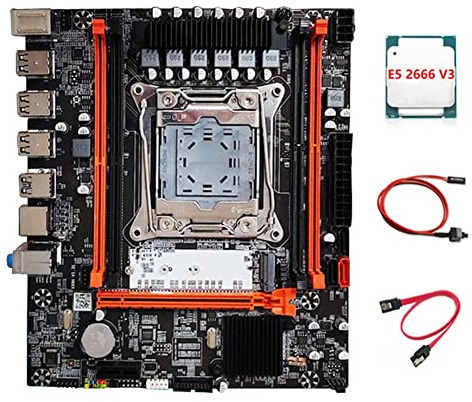 Lafeier Carte mère X99H + processeur E5 2666 V3 + câble de commutation + kit de câble SATA LGA2011-V3 DDR3X4 fente RAM M.2 NVME PCI-E 3.0 X16 SATA3.0
