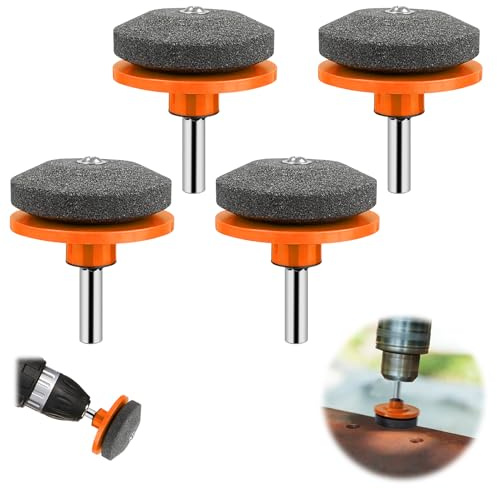 Jiaoshou Pan 4 Pièces Aiguiseur Lame Tondeuse, Universel Affûteur d'outils de Jardin pour Perceuses Manuelles, Affuteur Lame Tondeuse à Gazon (Orange)