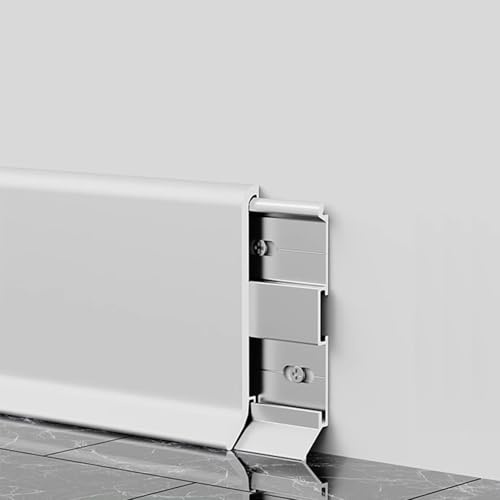 Rodapié de aluminio de 2 piezas (125 cm cada uno), fácil de instalar y limpiar, moderno borde para decoración del hogar y renovación de interiores (blanco, 4 cm x 125 cm)
