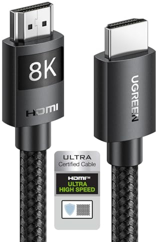 UGREEN HDMI 2.1-kabel 10K, 8K, 60 Hz, 4K, 120 Hz, 144 Hz, HDMI 8K-kabel, 48 Gbit/s, High Speed Ethernet, Ultra HD, eARC, HDR 10+, HDCP, VRR, kompatibel med TV/PS5/PS4/Xbox Series X/skärm (10m)