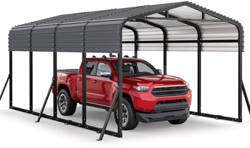Jocoevol 12x20FT Heavy Duty Metal Carport, Outdoor Portable Car Garage w/Reinforced Support Rods & Windproof Ground Anchors, All-Season Versatile Outdoor Shelter for Car Boats Truck
