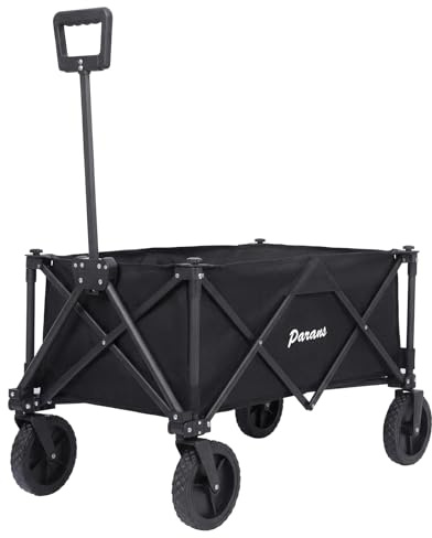 Folding Utility Wagon Cart with All-Terrain Wheels, Folding Trolley Cart Heavy-Duty Steel Frame, 150L Capacity, 150kg Load, Collapsible Garden Trolley Cart (Black)