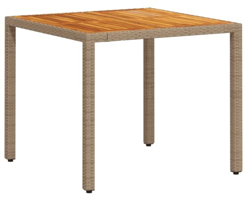 Mhdvray Tavolo da giardino 90 x 90 x 75 cm, in polyrattan, resistente alle intemperie, terrazza, balcone, struttura in acciaio